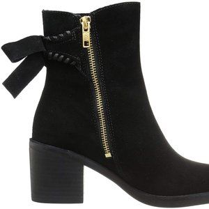 Black Suede Fraise Whipstitch Bow Ankle Boots/Booties